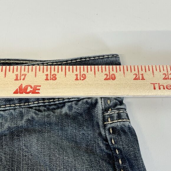 Monarchy Jeans Y2K Mens Size 40 Blue Distressed BootCut Jeans Embroidered Pocket - Picture 7 of 9